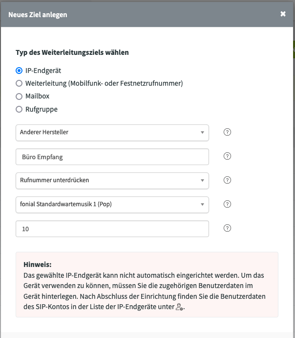 Yealink SIP-T42S: Ziel anlegen