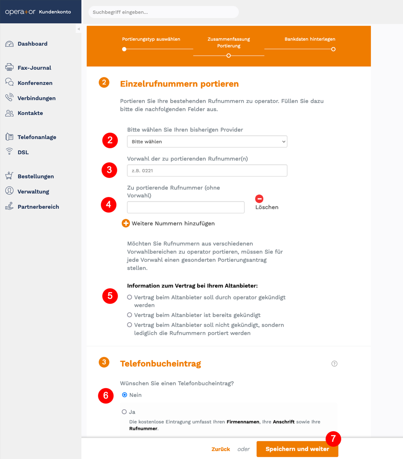 Rufnummern portieren Schritt 2-7