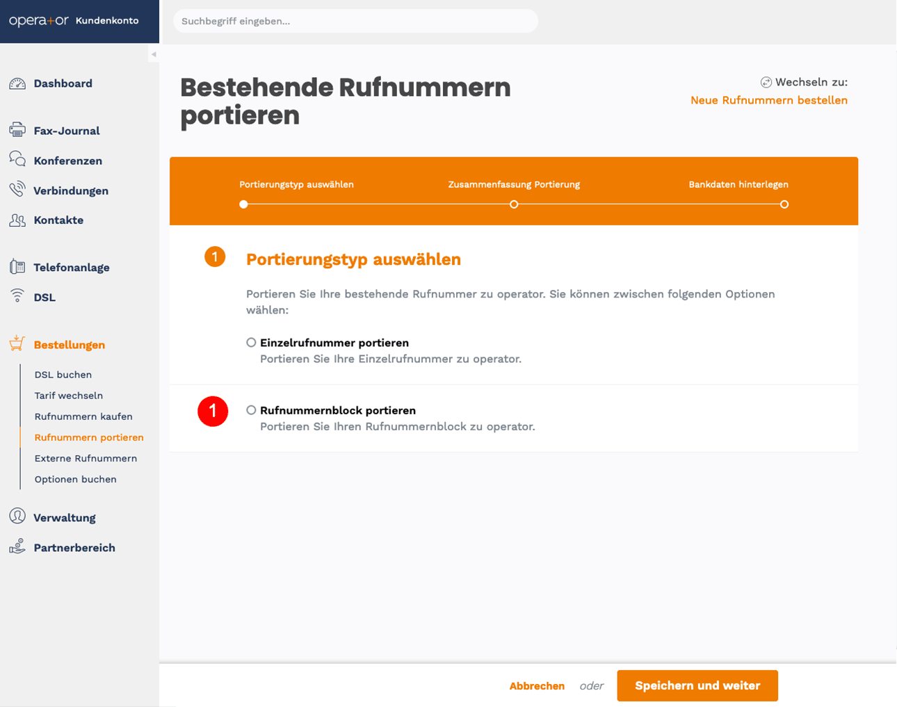 Rufnummernblock portieren