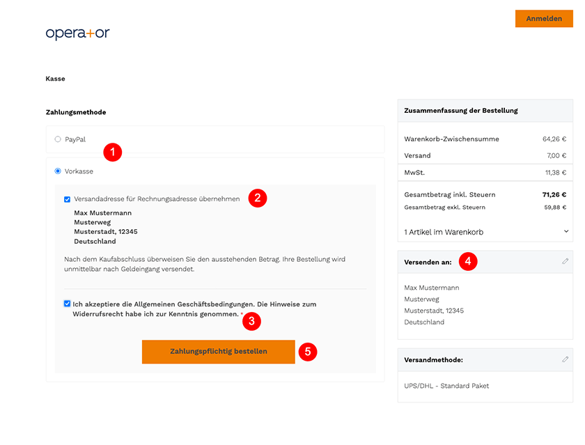 Operator Shop Bestellübersicht