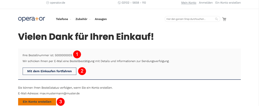 Operator Shop Bestellbestätigung