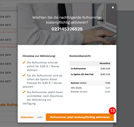 Rufnummer aktivieren