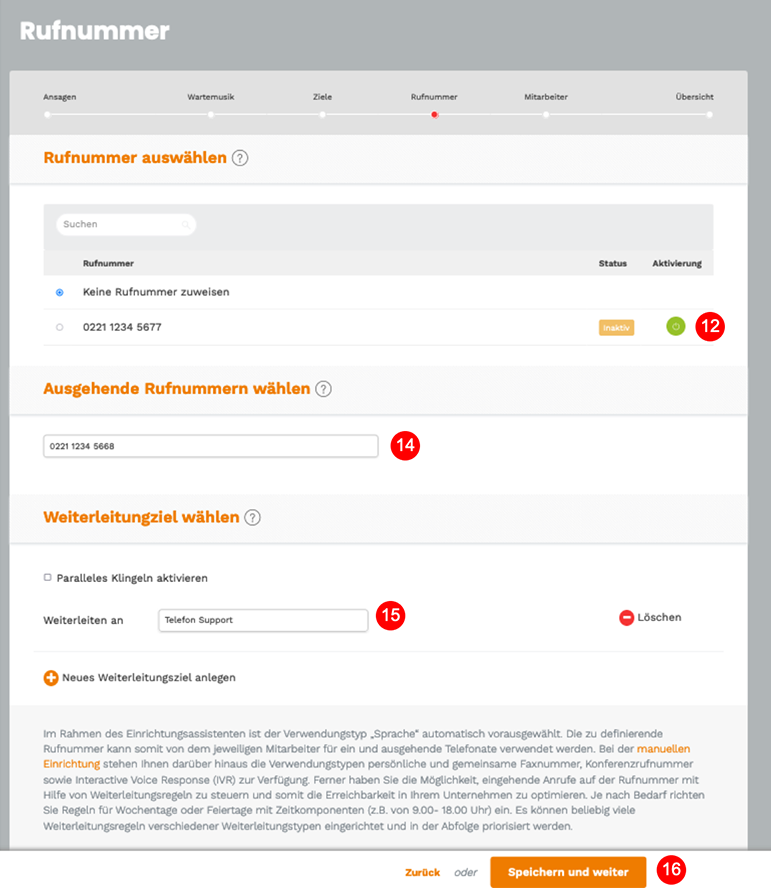 Rufnummer einrichten