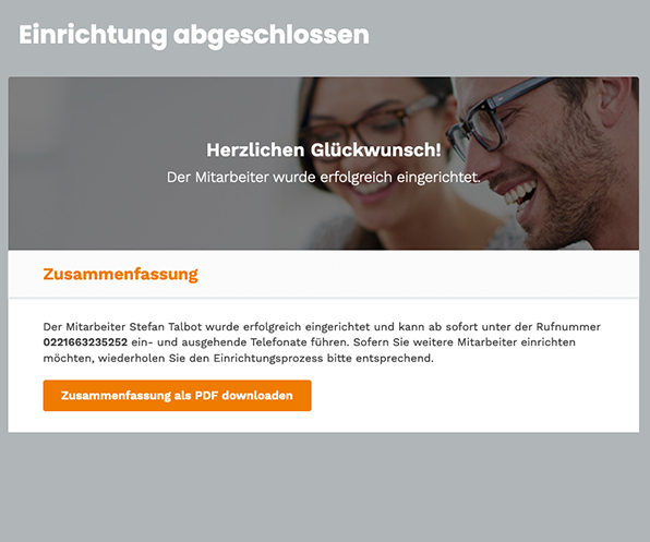 Erfolgsmeldung zur Einrichtung