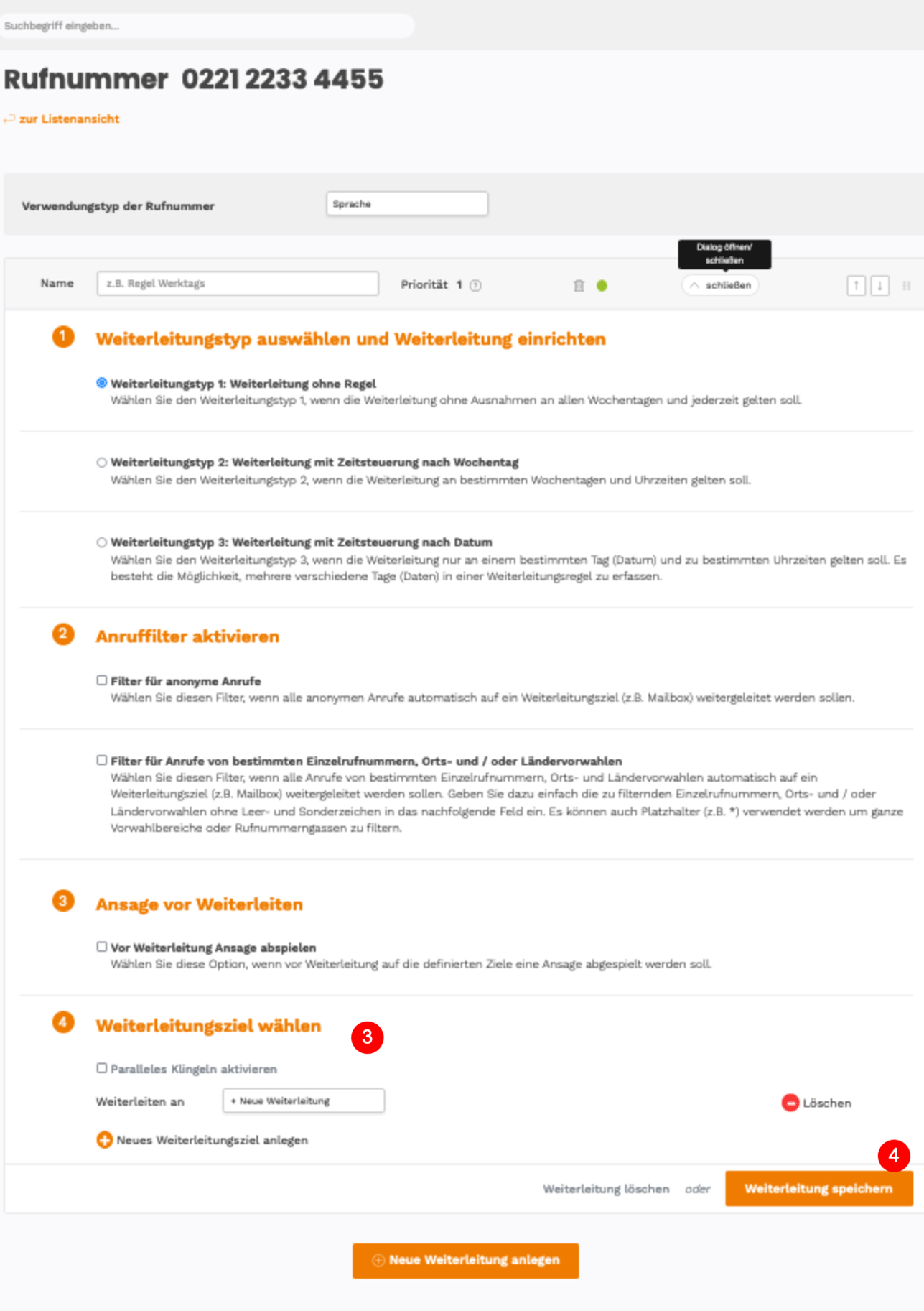 Rufnummer dem SIP-Account zuweisen