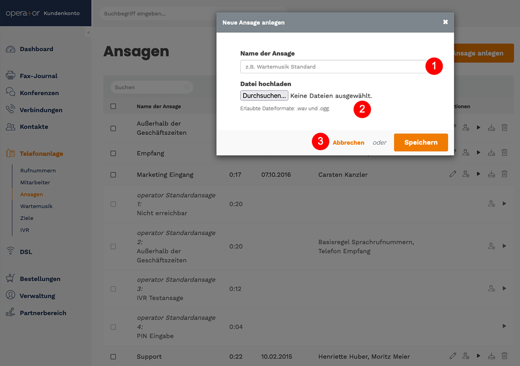 Ansage hochladen