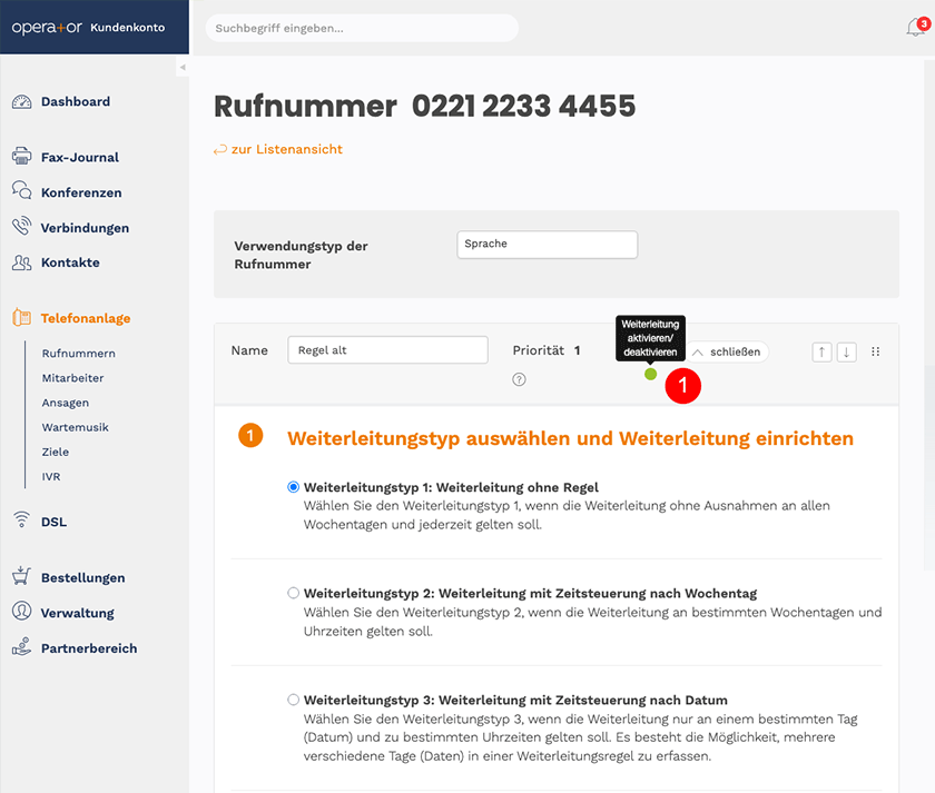 Operator Fallbeispiel 3 Deaktivierung der bisherigen Regel