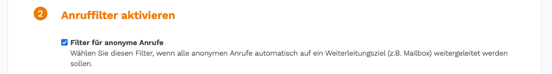 Filter für anonyme Anrufe