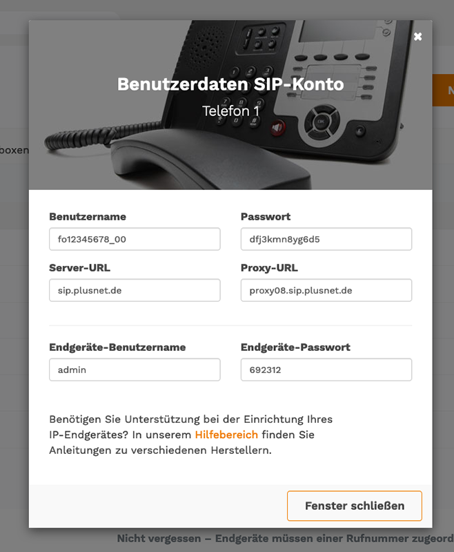 SIP-Benutzerdaten aufrufen