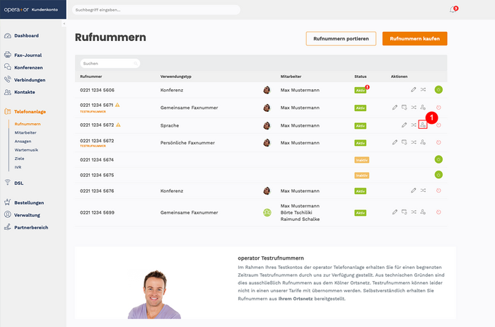 Rufnummernverwaltung Operator