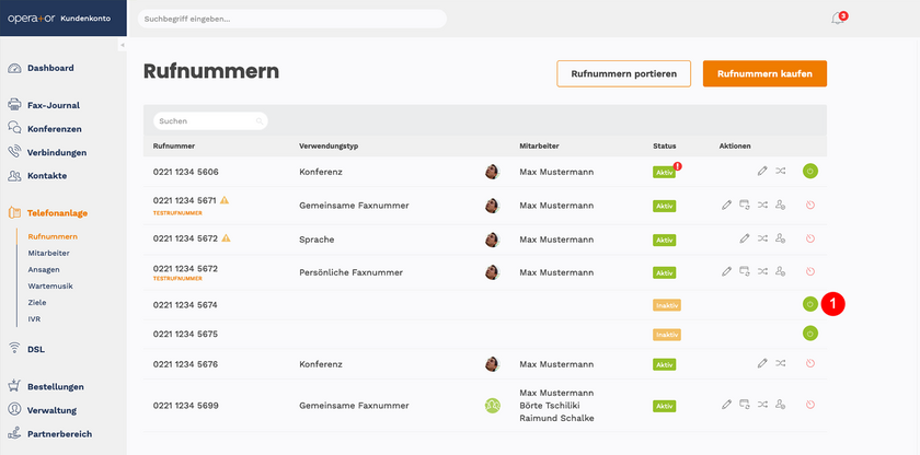 Rufnummer aktivieren
