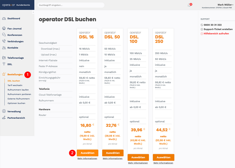 Operator DSL Tarif buchen