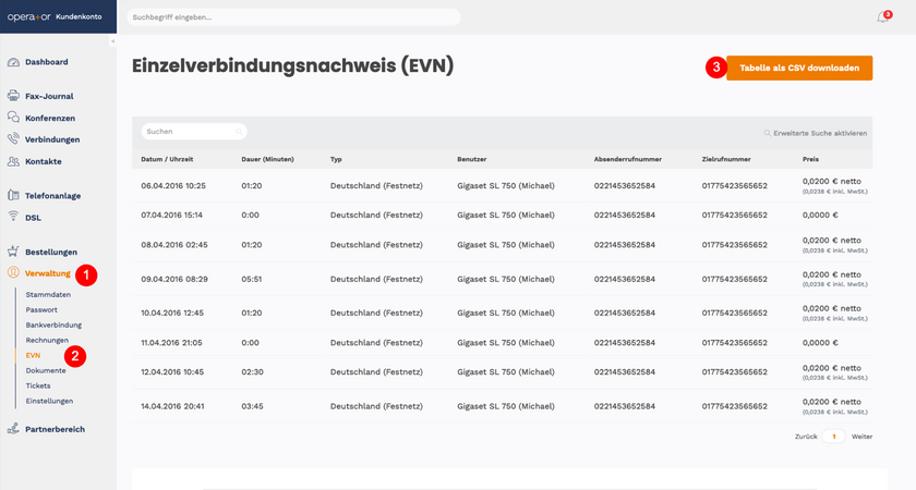 CSV-Download EVN