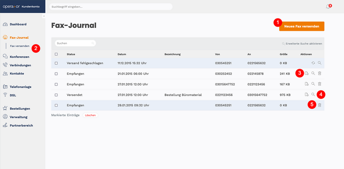 Kundenkonto Fax-Journal Übersicht