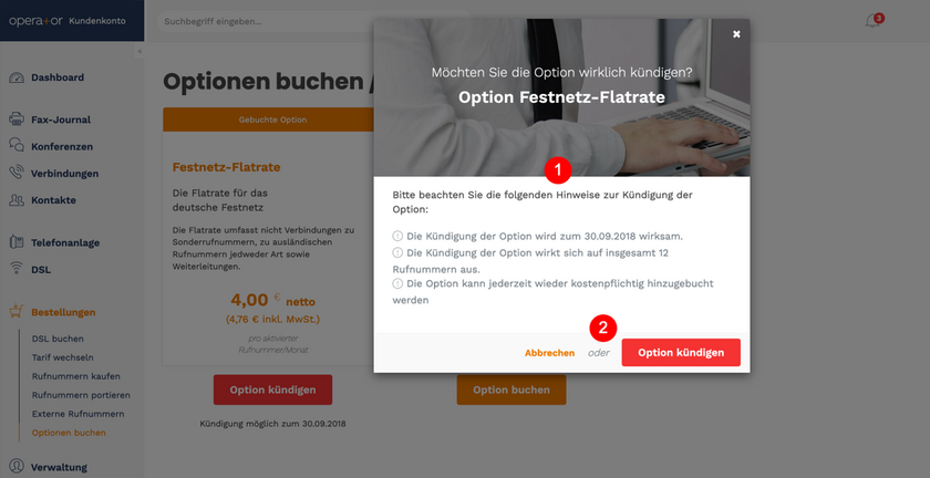 Übersicht Kündigen einer Option