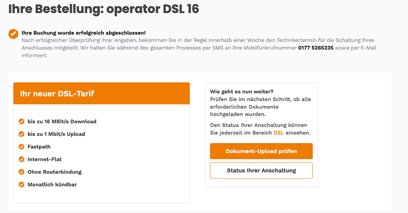 DSL Buchungsbestätigung